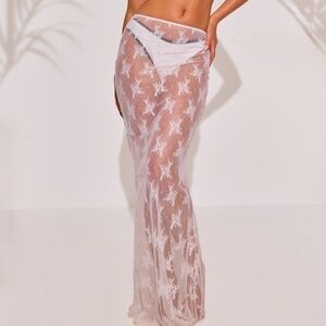 PRETTYLITTLETHING White Lace Maxi Beach Skirt Sheer Coachella Festival US4 UK8